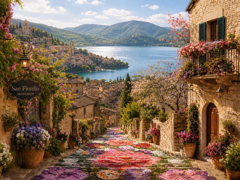 San Fiorello, a spring flower-filled town above the lake